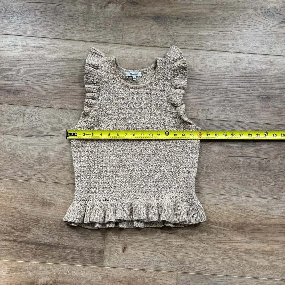 Madewell Nicollet Ruffle Sweater Tank XS Marled Honey Cotton Knit Cropped Top